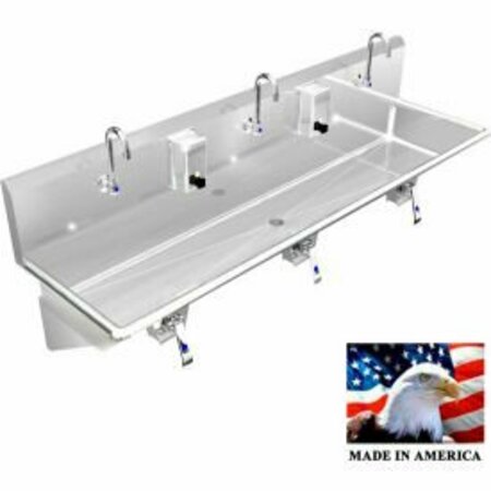 BEST SHEET METAL. BSM Inc. Stainless Steel Sink, 3 User w/Knee Valve Operated Faucets, Wall Brackets 72"L X 20"W X 8"D 032K72208B